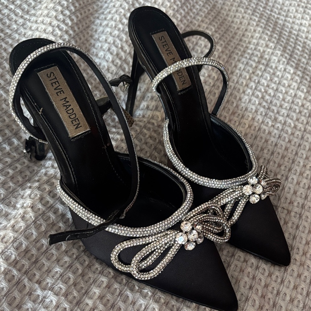 Steve Madden Black Heels with Silver Embellishments